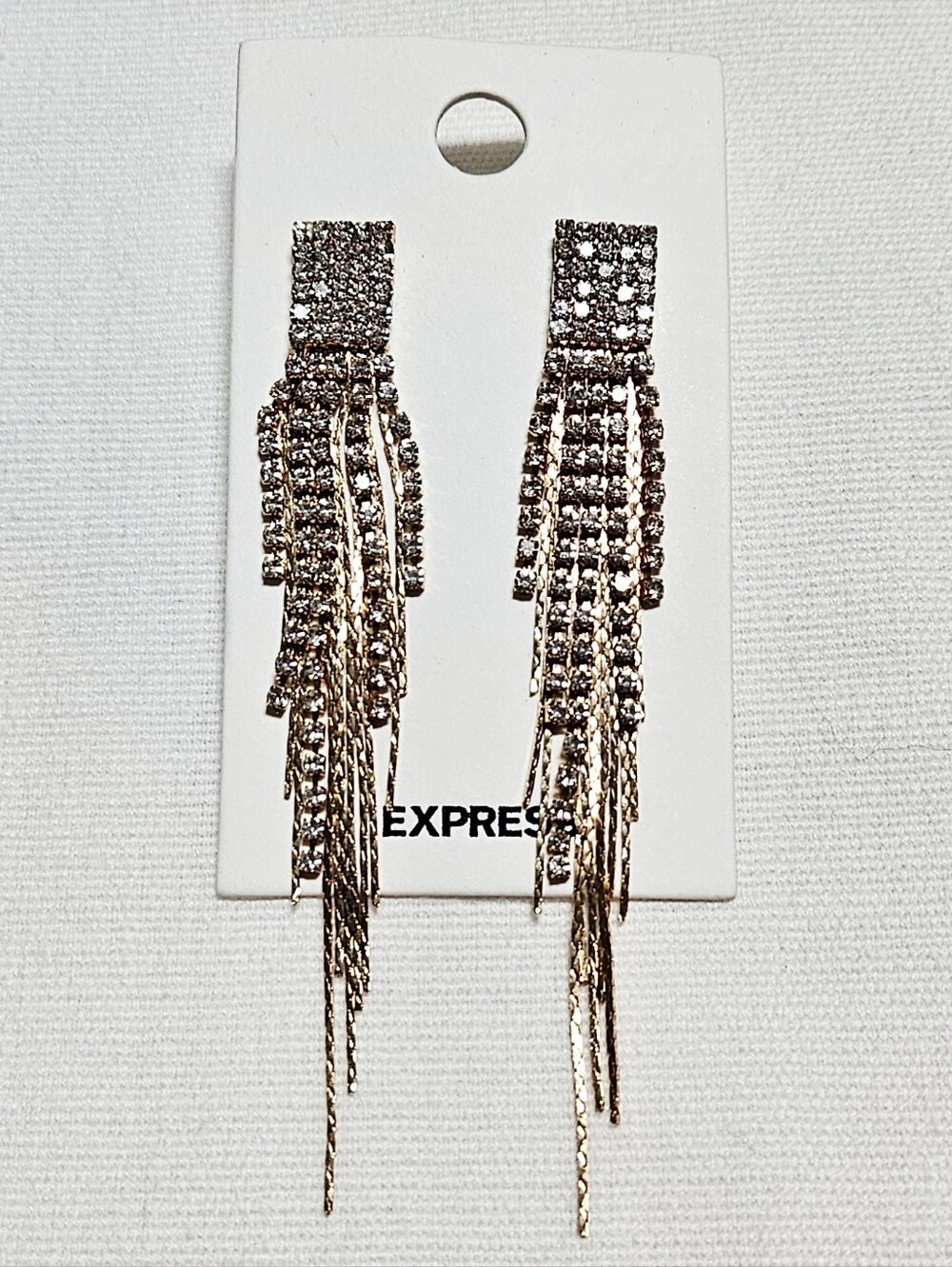 NWT Express  Gold Crystal Fringe Statement Earrings